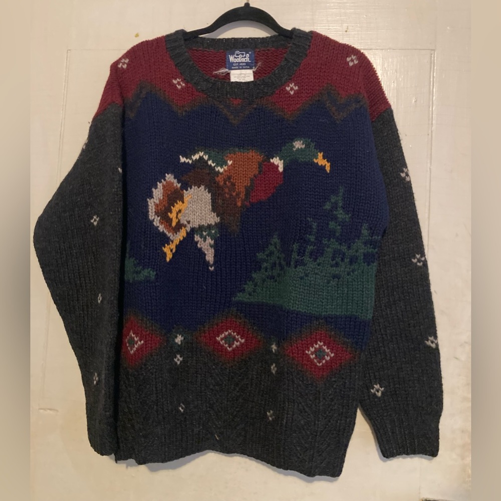 Woolrich 100% Wool Knit Duck Pattern Sweater